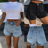 Hot Drill Straight Denim Shorts GYAN-16865
