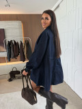 Long Sleeve Loose Denim Shirt Dress GYAN-89233