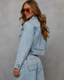 Fashion Denim Long Sleeve Two PIece Pants Set GYAN-8978