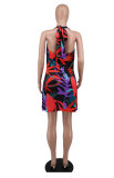 Halterneck Print Backless Mini Dress XHXF-309