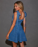 Fashion Sling Tie Up Denim Mini Dress GYAN-9026
