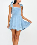 Fashion Sling Tie Up Denim Mini Dress GYAN-9026