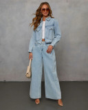 Fashion Denim Long Sleeve Two PIece Pants Set GYAN-8978