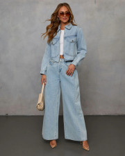 Fashion Denim Long Sleeve Two PIece Pants Set GYAN-8978