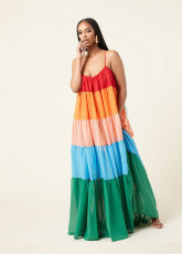 Colorful Patchwork Sling Loose Maxi Dress XHXF-253