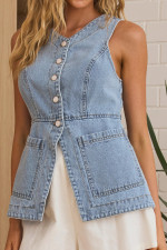 Single Breasted Sleeveless Denim Vest GYAN-89128