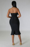 Solid Color Halterneck Casual Midi Dress XHXF-357