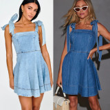 Fashion Sling Tie Up Denim Mini Dress GYAN-9026
