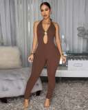 Solid Color Hollow Out Backless Jumpsuit FENF-6056