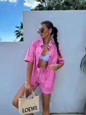 Loose Short Sleeve Denim Two Piece Shorts Set GYAN-8996