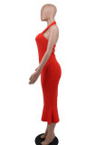 Solid Color Halterneck Casual Midi Dress XHXF-357
