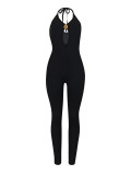 Solid Color Hollow Out Backless Jumpsuit FENF-6056