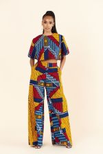 Short Sleeve Print Top Wide Leg Pants 2 Piece Set XHXF-8580