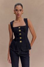 Sleeveless Tops Hight Waist Pants Denim 2 Piece Set GYAN-30857