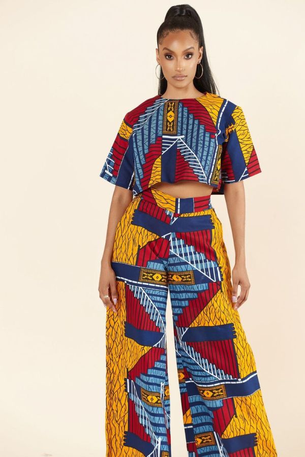 Short Sleeve Print Top Wide Leg Pants 2 Piece Set XHXF-8580