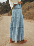 Layered Patchwork Denim Long Skirt GYAN-8943