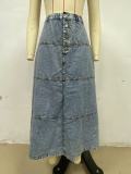 Layered Patchwork Denim Long Skirt GYAN-8943