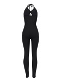 Solid Color Hollow Out Backless Jumpsuit FENF-6056