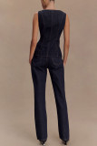 Sleeveless Tops Hight Waist Pants Denim 2 Piece Set GYAN-30857