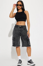 Washed Straight Denim Seventh Pants GYAN-12219