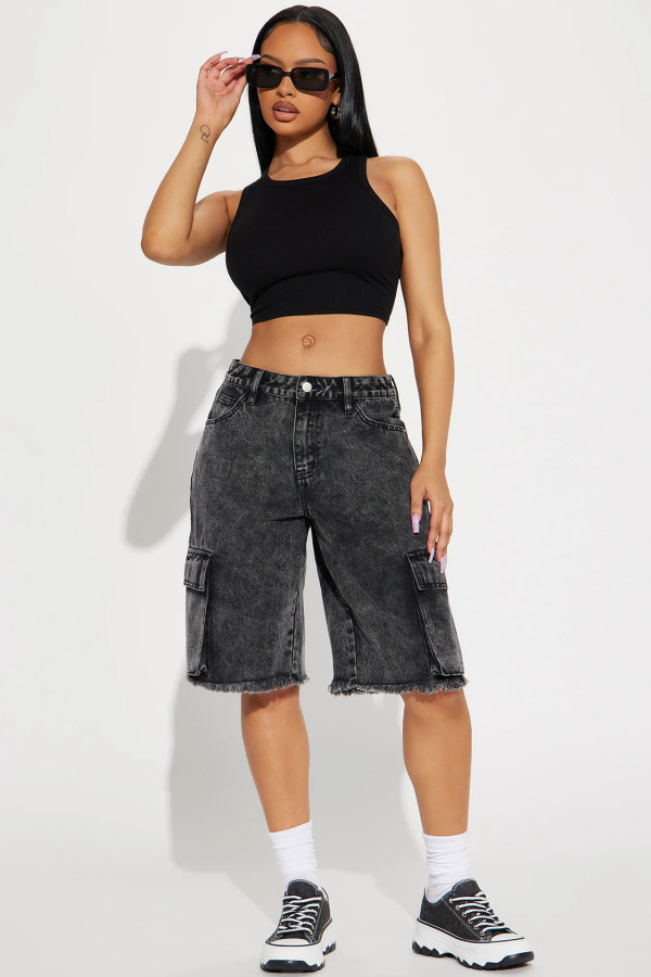Washed Straight Denim Seventh Pants GYAN-12219