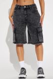Washed Straight Denim Seventh Pants GYAN-12219