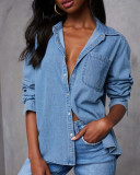 Loose Long Sleeve Denim Shirt GYAN-16896