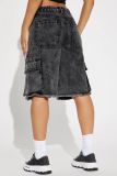 Washed Straight Denim Seventh Pants GYAN-12219