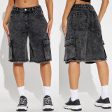 Washed Straight Denim Seventh Pants GYAN-12219