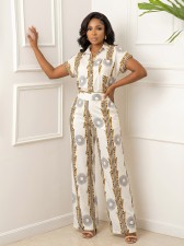 Print Short Sleeve Shirt Pants Two Piece Set GYLY-11087