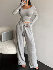 Long Sleeve Solid Color Two Piece Pants Set MIL-L297