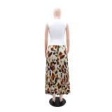 Solid Color Sleeveless Vest Print Pleated Long Skrits Suit GYLY-10928