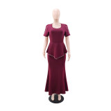 Short Sleeve Solid Color Maxi Dress GYLY-10931