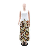 Solid Color Sleeveless Vest Print Pleated Long Skrits Suit GYLY-10928