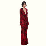 Deep V Neck Flare Sleeve Two Piece Skirts Set DLSF-K6S00276A