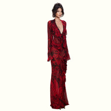 Deep V Neck Flare Sleeve Two Piece Skirts Set DLSF-K6S00276A