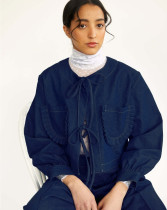 Long Sleeve Tie Up Loose Denim Coats GYAN-703