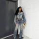 Fashion Long Sleeve Hooded Denim Two Piece Pants Set GADE-6722