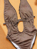Solid Color Tie Up One Piece Swimsuit CSYZ-G671RY