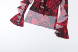 Deep V Neck Flare Sleeve Two Piece Skirts Set DLSF-K6S00276A