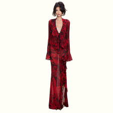 Deep V Neck Flare Sleeve Two Piece Skirts Set DLSF-K6S00276A