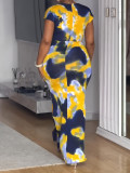 Print V Neck Ruchecd Maxi Dress GYLY-10998