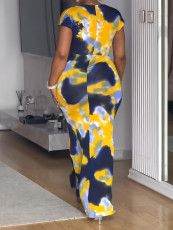 Print V Neck Ruchecd Maxi Dress GYLY-10998