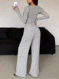 Long Sleeve Solid Color Two Piece Pants Set MIL-L297
