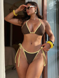 Contrast Color Tie Up Bikinis Three Piece Swimsuit CSYZ-G651RY