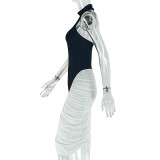 Black White Contrast Color Midi Dress GJYO-303511