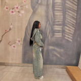 Fashion Long Sleeve Hooded Denim Two Piece Pants Set GADE-6722