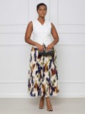 Solid Color Sleeveless Vest Print Pleated Long Skrits Suit GYLY-10928