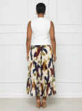 Solid Color Sleeveless Vest Print Pleated Long Skrits Suit GYLY-10928