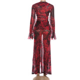 Deep V Neck Flare Sleeve Two Piece Skirts Set DLSF-K6S00276A